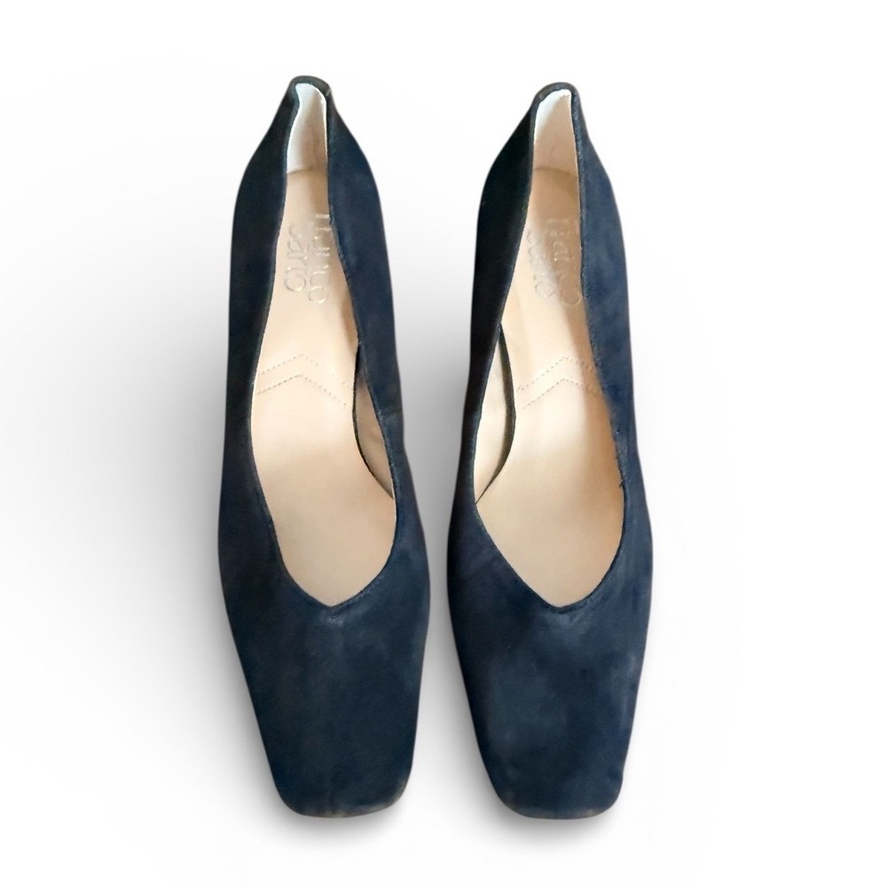 Franco Sarto Pisa Black Suede Block Heel Pumps Square Toe Size 7 Grannycore - Picture 3 of 7